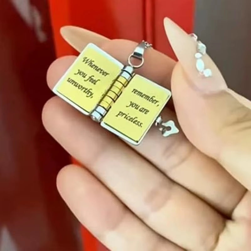 Openable Pages Star Book Pendant Necklace for Daughter - Engraved Stainless Steel Birthday Gift