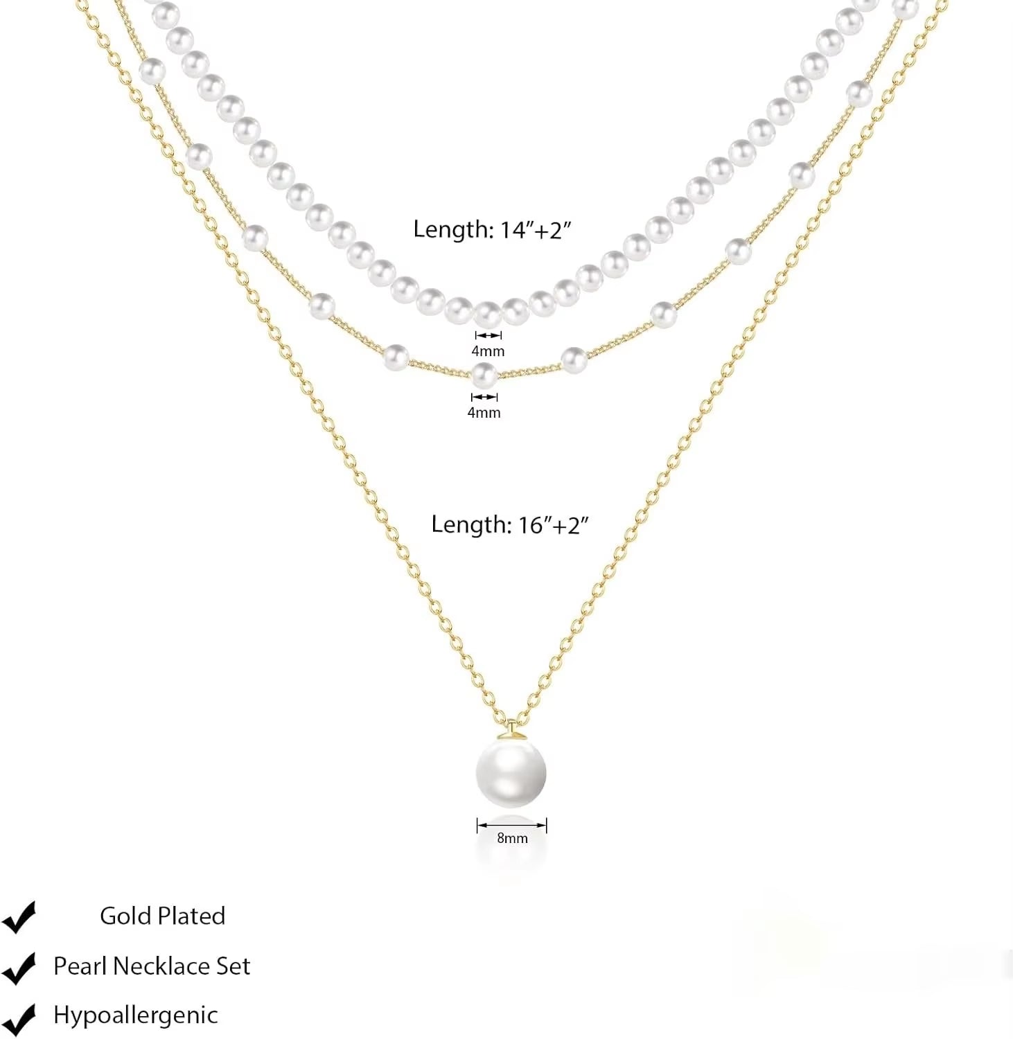 Gold Plated Pearl Necklace for Women