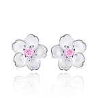  Cherry Blossom Inlaid Zircon Ear Stud Silver Earring