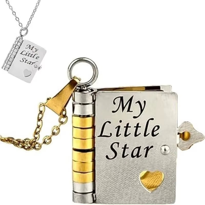 Openable Pages Star Book Pendant Necklace for Daughter - Engraved Stainless Steel Birthday Gift