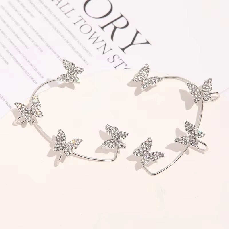 Luxury Silver Plated Butterfly Clip Earrings with Zircon Accents for Women