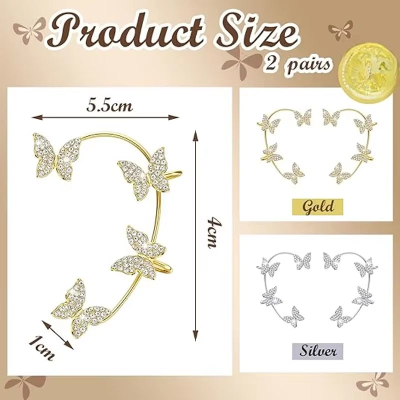 Luxury Silver Plated Butterfly Clip Earrings with Zircon Accents for Women