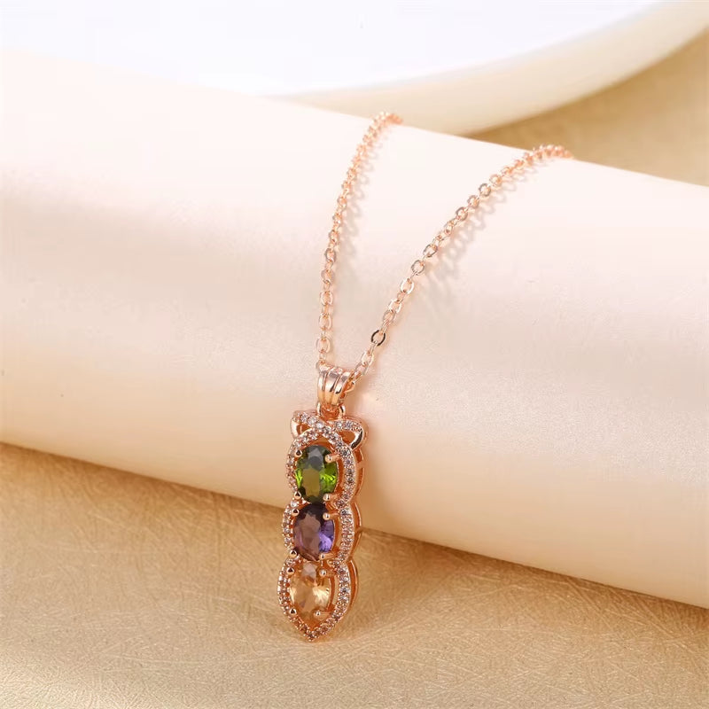 Multicolor Zircon Rainbow Oval Stone Water Drop Pendant  
