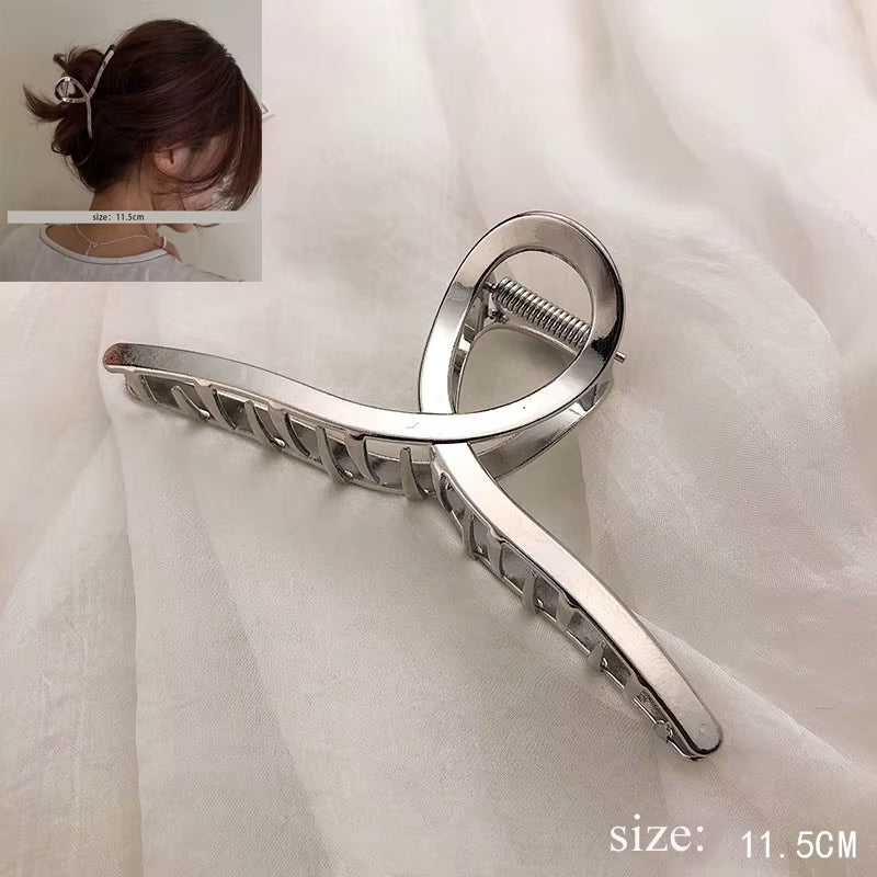 Simple Metal Hollow Out Geometric Hair Claw Ladies Elegant Hair Accessories Cross Crab Bath Clip for Women Fashion Girl Headwear