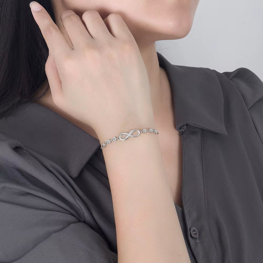 Fashion Crystal Infinity Bracelet Summer Adjustable Zircon Endless Love Charm Bracelet Women Giirls Birthday Jewelry Gifts