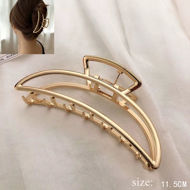 Simple Metal Hollow Out Geometric Hair Claw Ladies Elegant Hair Accessories Cross Crab Bath Clip for Women Fashion Girl Headwear