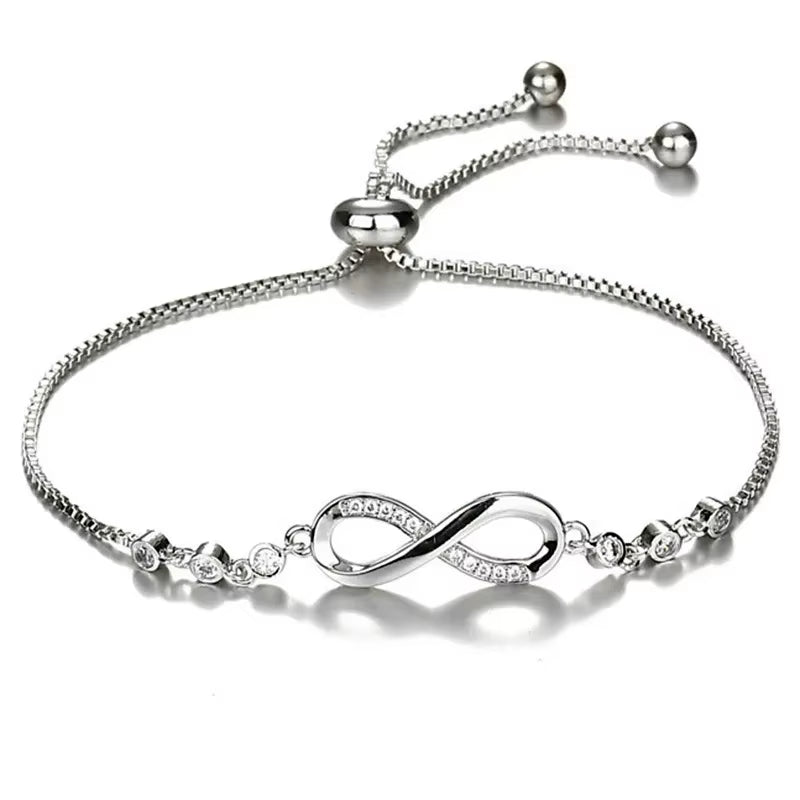 Fashion Crystal Infinity Bracelet Summer Adjustable Zircon Endless Love Charm Bracelet Women Giirls Birthday Jewelry Gifts
