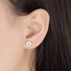  Cherry Blossom Inlaid Zircon Ear Stud Silver Earring