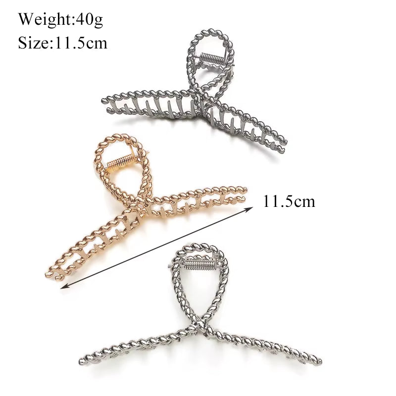 Simple Metal Hollow Out Geometric Hair Claw Ladies Elegant Hair Accessories Cross Crab Bath Clip for Women Fashion Girl Headwear