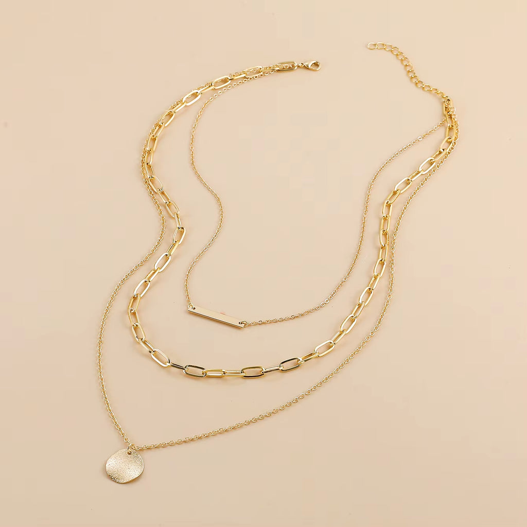 Vintage Gold Plated round Coin Pendant Neckalce for Women Multi-Layer Chain Choker Necklaces Femme Collares Punk Jewelry
