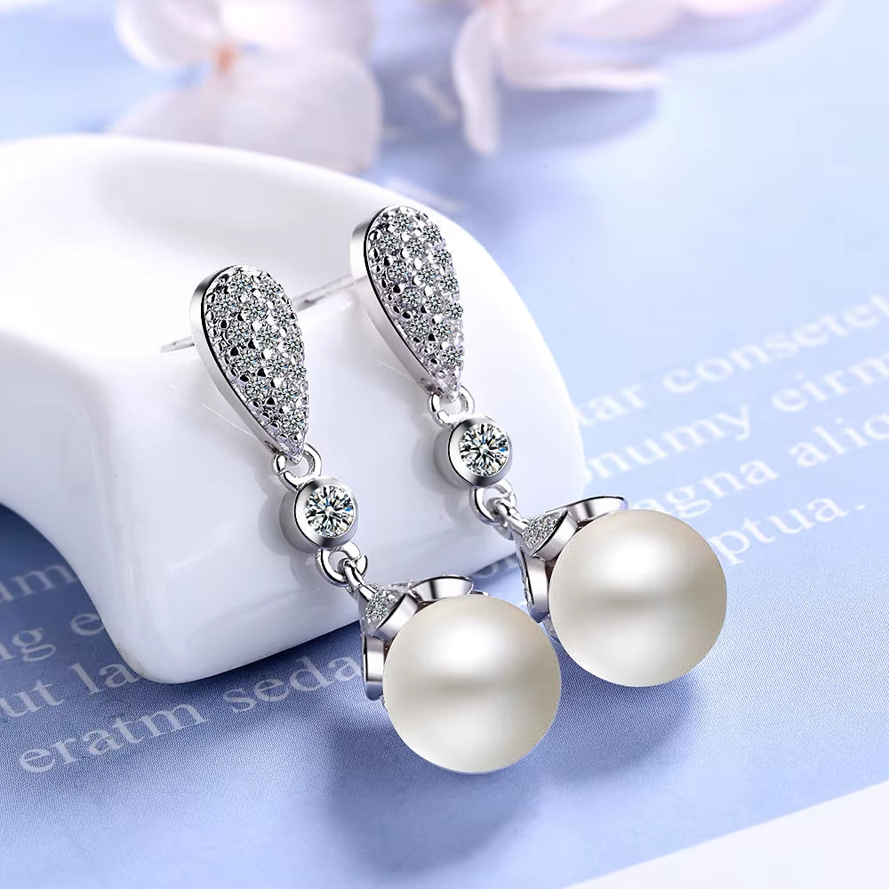 Pearl Silver Wedding Dangle Earring