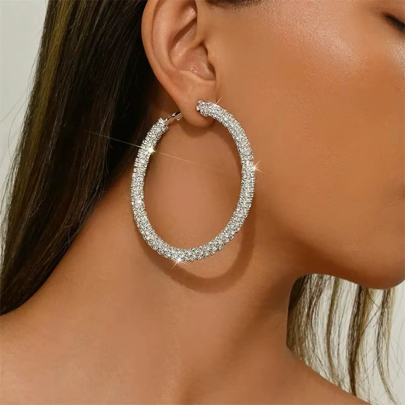 Big Full Crystal Circle Hoop Earrings for Women 