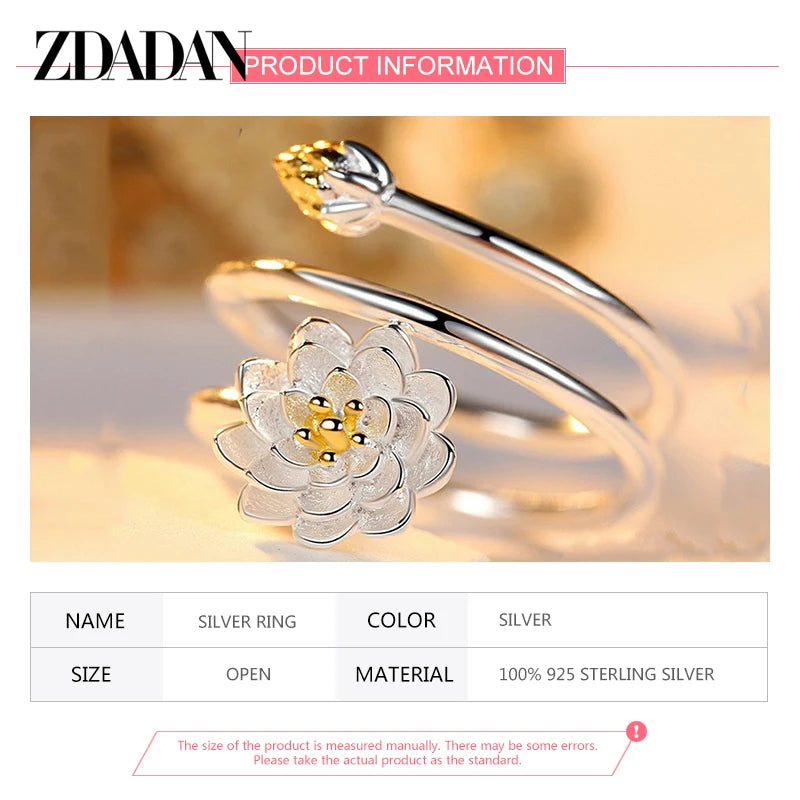 925 Sterling Silver Charm Lotus Ring for Women