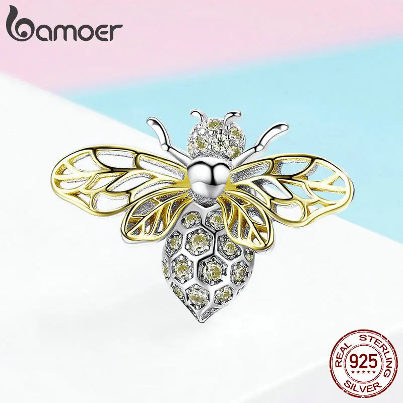 925 Sterling Silver Crystal Bee Beads Charms