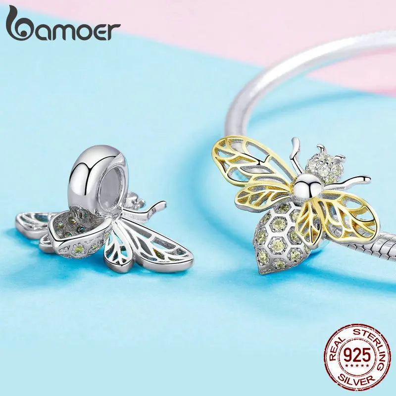 925 Sterling Silver Crystal Bee Beads Charms