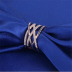 Korean Style Multi-Layer Line Cross Mosaic Zircon Rings for Women