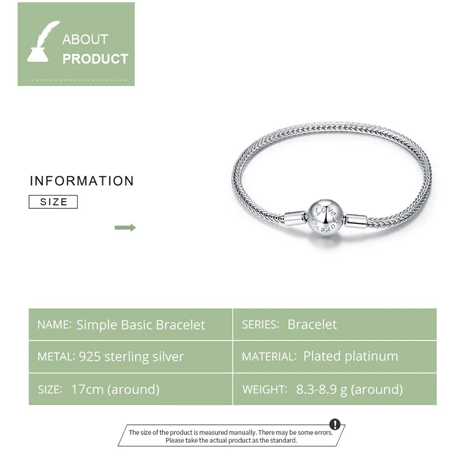 925 Sterling Silver Snake Charm Bracelet with Simple Safety Chain