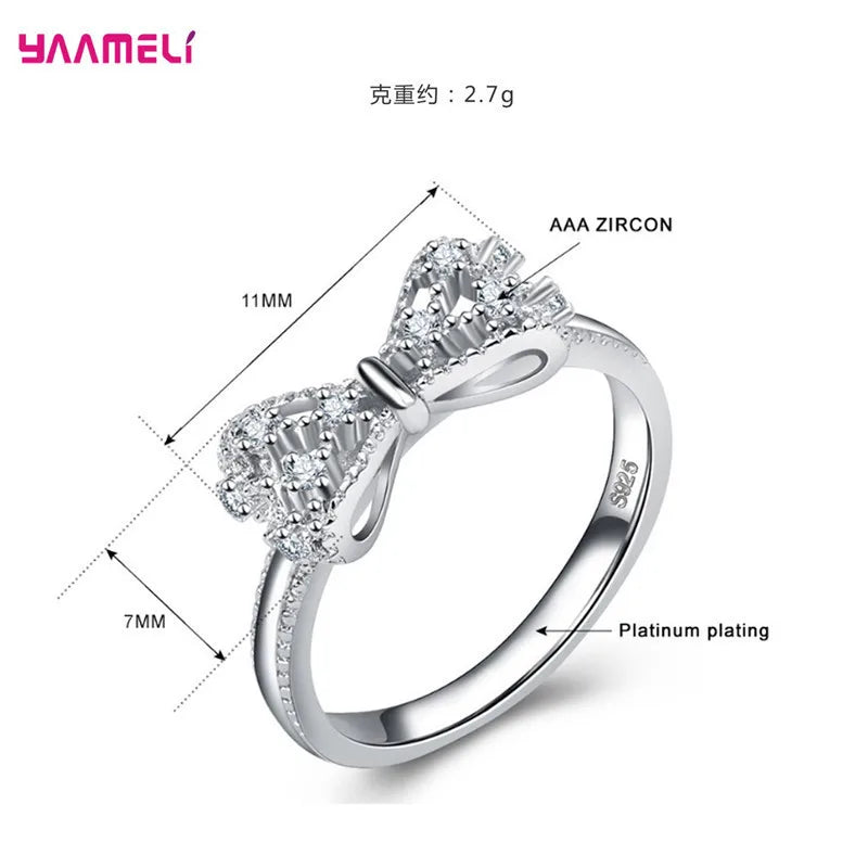 Cubic Zircon Crystal Bowknot Fashion Engagement Ring