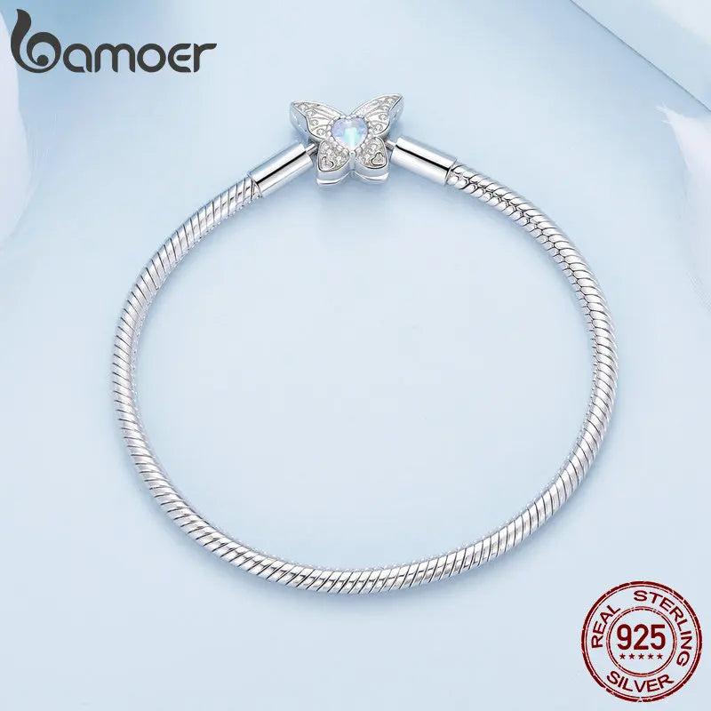 925 Sterling Silver Moonstone Butterfly Snake Charm Bracelet 
