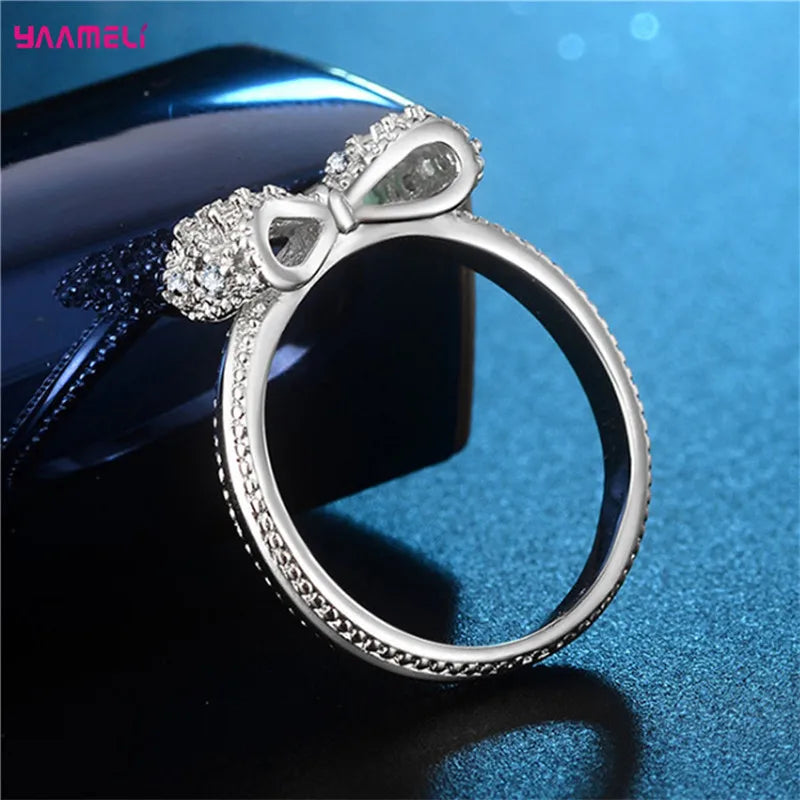 Cubic Zircon Crystal Bowknot Fashion Engagement Ring