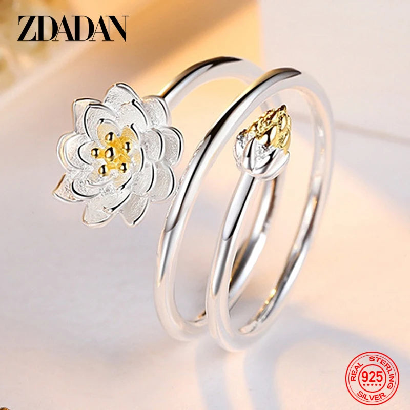 925 Sterling Silver Charm Lotus Ring for Women