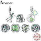 925 Sterling Silver Green Transparent Clover Beads Charms