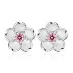  Cherry Blossom Inlaid Zircon Ear Stud Silver Earring