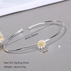 925 Sterling Silver Flower Bangle Chrysanthemum Daisy Adjustable Open Hypoallergenic Fine Jewelry for Women Fashion Gift