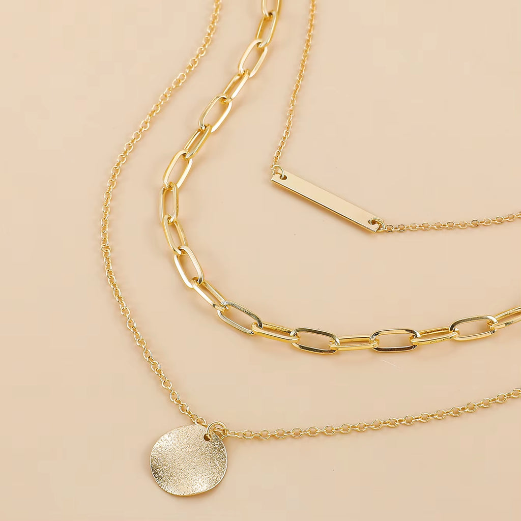 Vintage Gold Plated round Coin Pendant Neckalce for Women Multi-Layer Chain Choker Necklaces Femme Collares Punk Jewelry