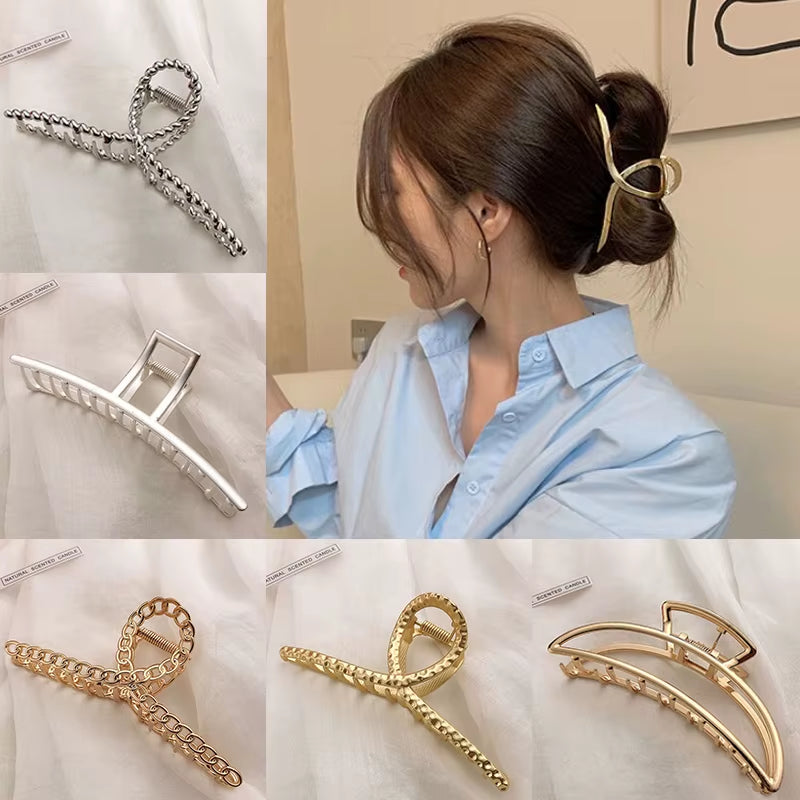 Simple Metal Hollow Out Geometric Hair Claw Ladies Elegant Hair Accessories Cross Crab Bath Clip for Women Fashion Girl Headwear