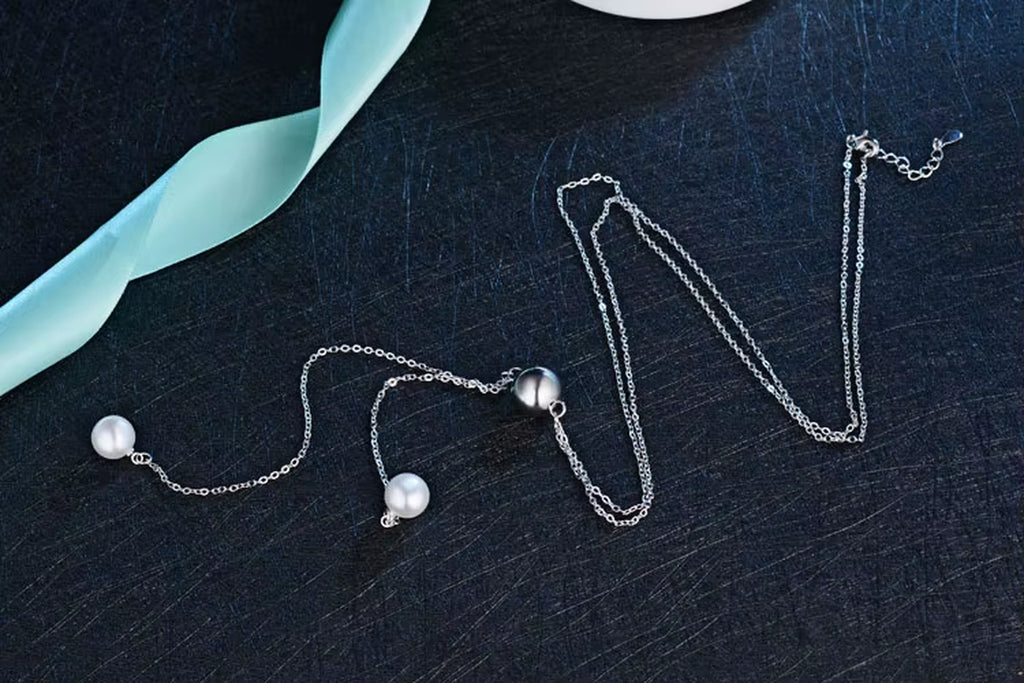 Fashion 925 Sterling Silver Long Chain With Pearl Necklace