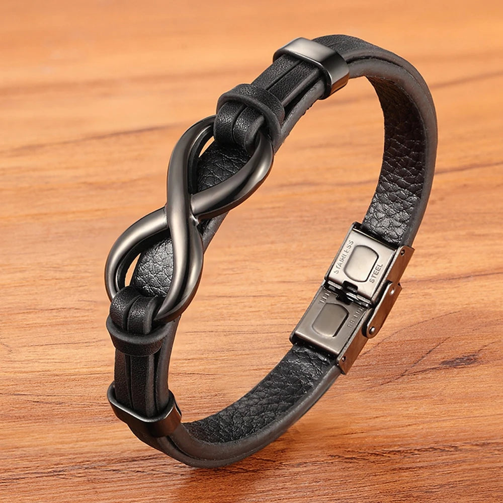 Luxury Genuine Leather Infinity Symbol Mens Bracelet